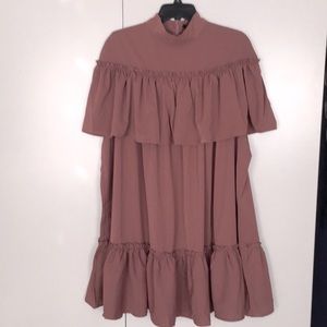 NWT High Neck Ruffle Tier Smock Dress Size 12 Rose